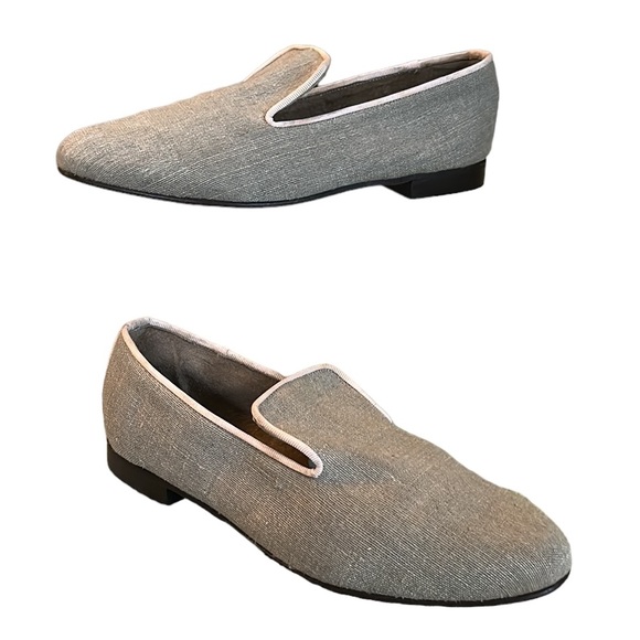 Evelyn Paul Paris Handmade Tan Linen Leather Loafers - 7 - Picture 4 of 14